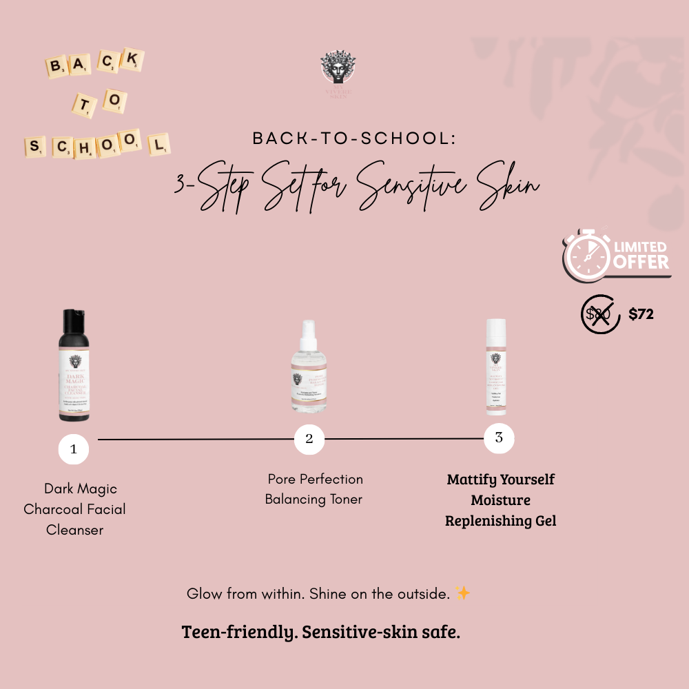 Back-to-School 3-Step Set (Sensitive Skin): Charcoal Cleanser, Pore Perfection Toner, Mattify Moisturizer